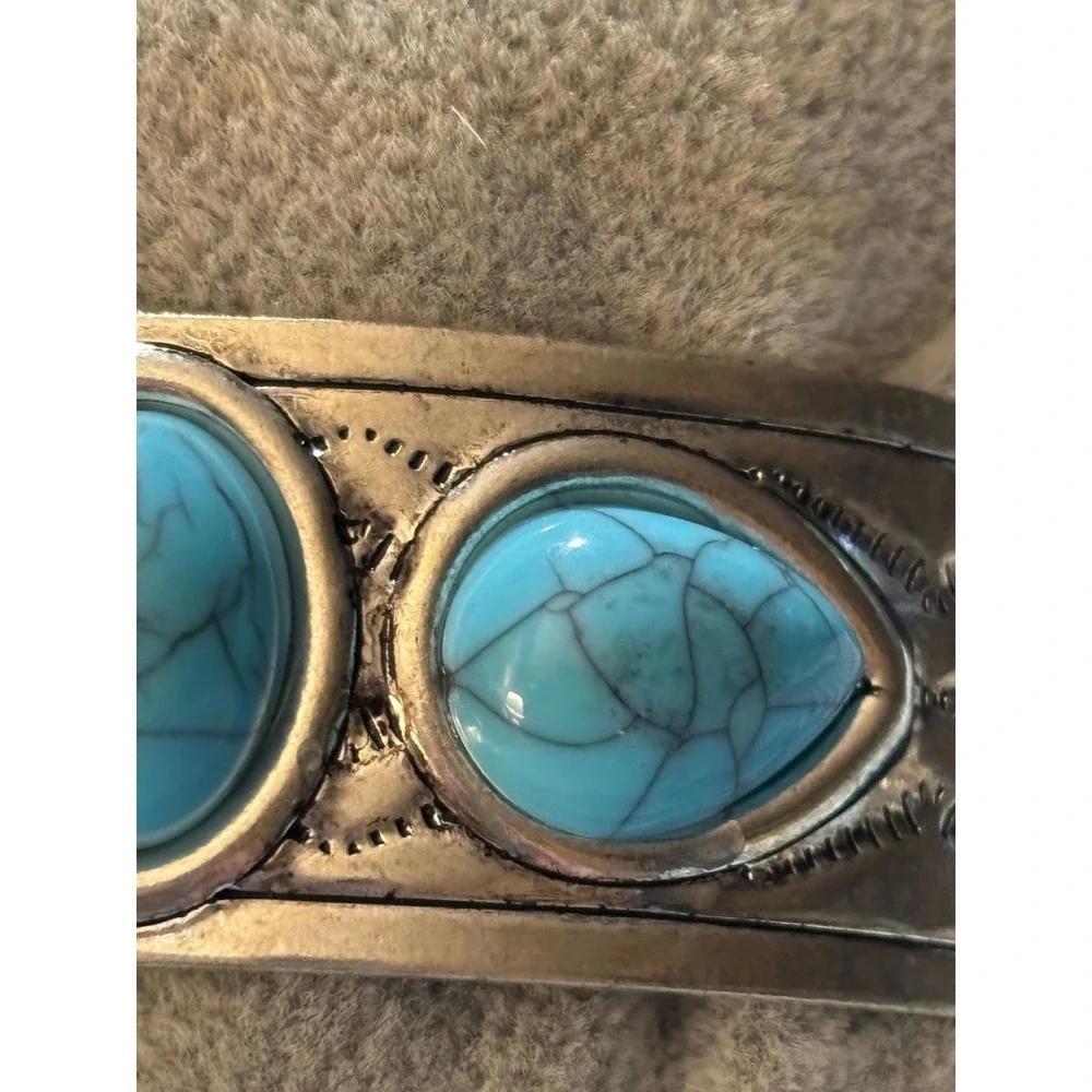 #7. silver-tone Boho Cuff Turquoise Bracelet